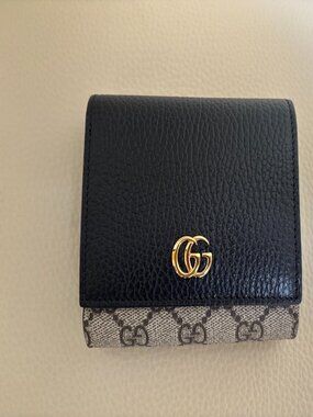 GUCCI MARMONT WALLET - BLACK LEATHER & CLASSIC GUCCI CANVAS-AUTHENTIC